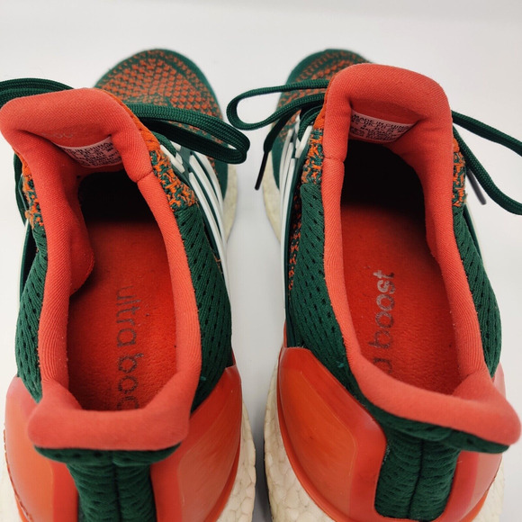 Adidas UltraBoost 1.0 PE Miami Hurricanes Sneakers Size 9.5 Green Orange AQ7847